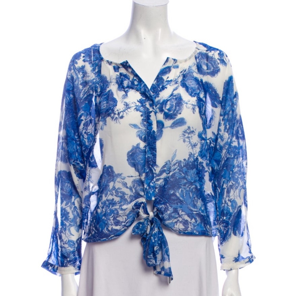 Faithful the Brand Floral Blue Sheer Women's Top